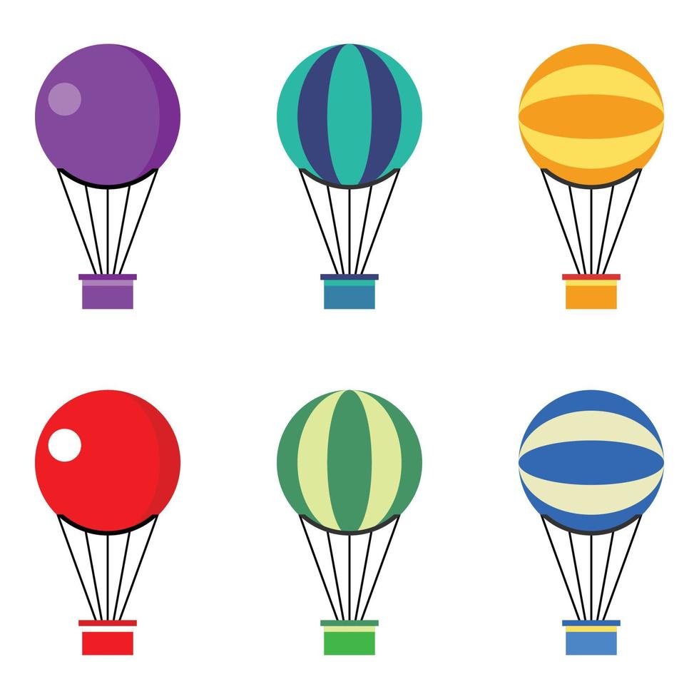 varm luft ballong ikon uppsättning, färgrik platt design. vektor illustration