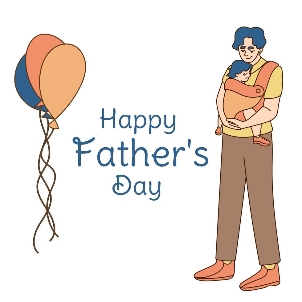 glücklich Vater s Tag Gruß Karte. Papa trägt seine Tochter im seine Waffen heiter Karikatur Figuren. Vektor Illustration