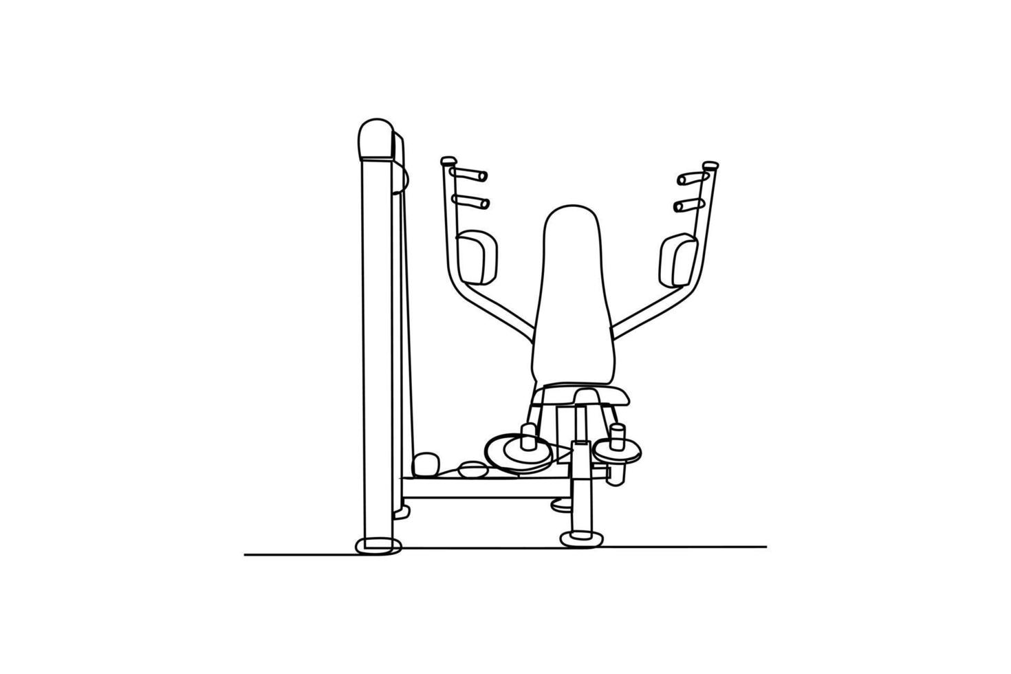 Single eine Linie Zeichnung ein Brust Maschine zum Truhe Muskel Übung. Fitness Werkzeuge Konzept. kontinuierlich Linie Zeichnung Design Grafik Vektor Illustration.