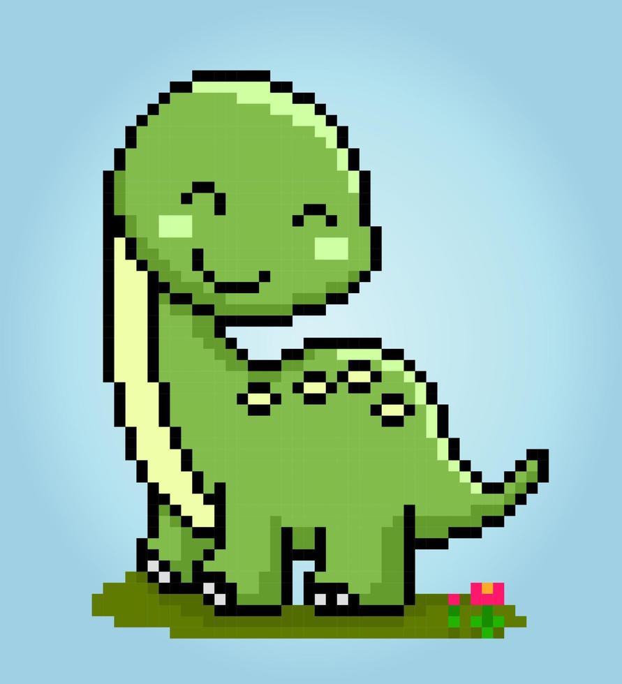 8-Bit-Dinosaurier-Pixel. Tiere in Vektorgrafiken für Kreuzstichmuster. vektor
