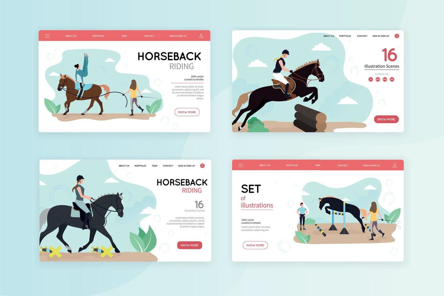 Netz Banner Ausbildung Pferde. Vektor Illustration