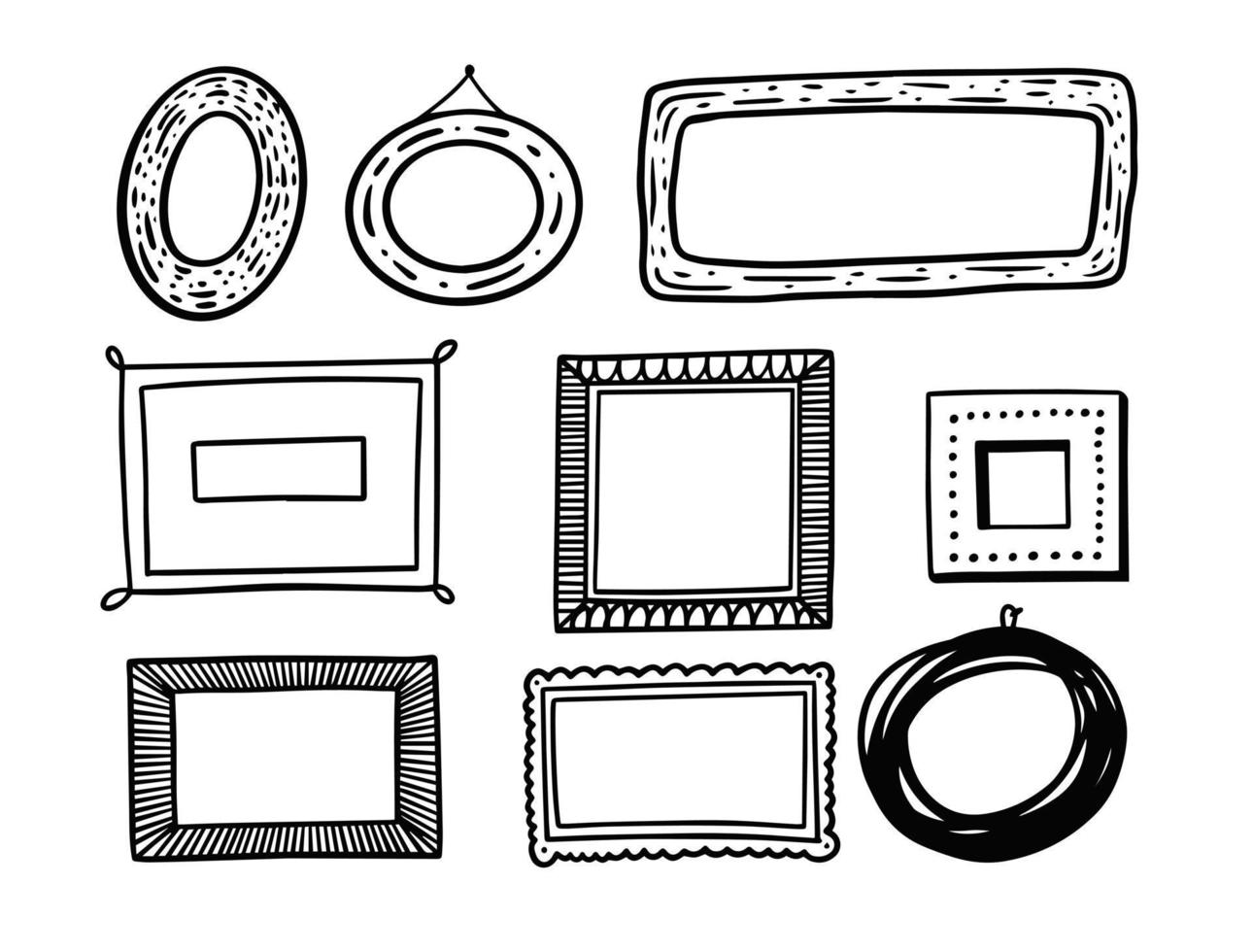hand dragen svart Färg årgång ramar uppsättning. vektor illustration.