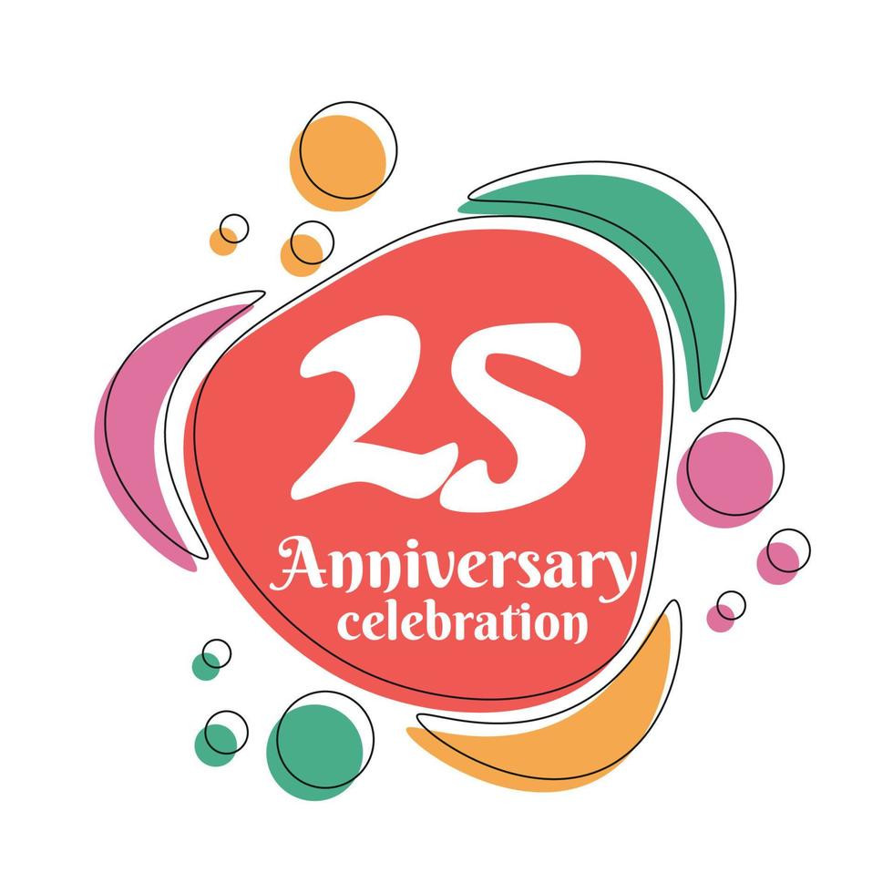25 Jahrestag Feier Logo bunt Design mit Luftblasen auf Weiß Hintergrund abstrakt Vektor Illustration