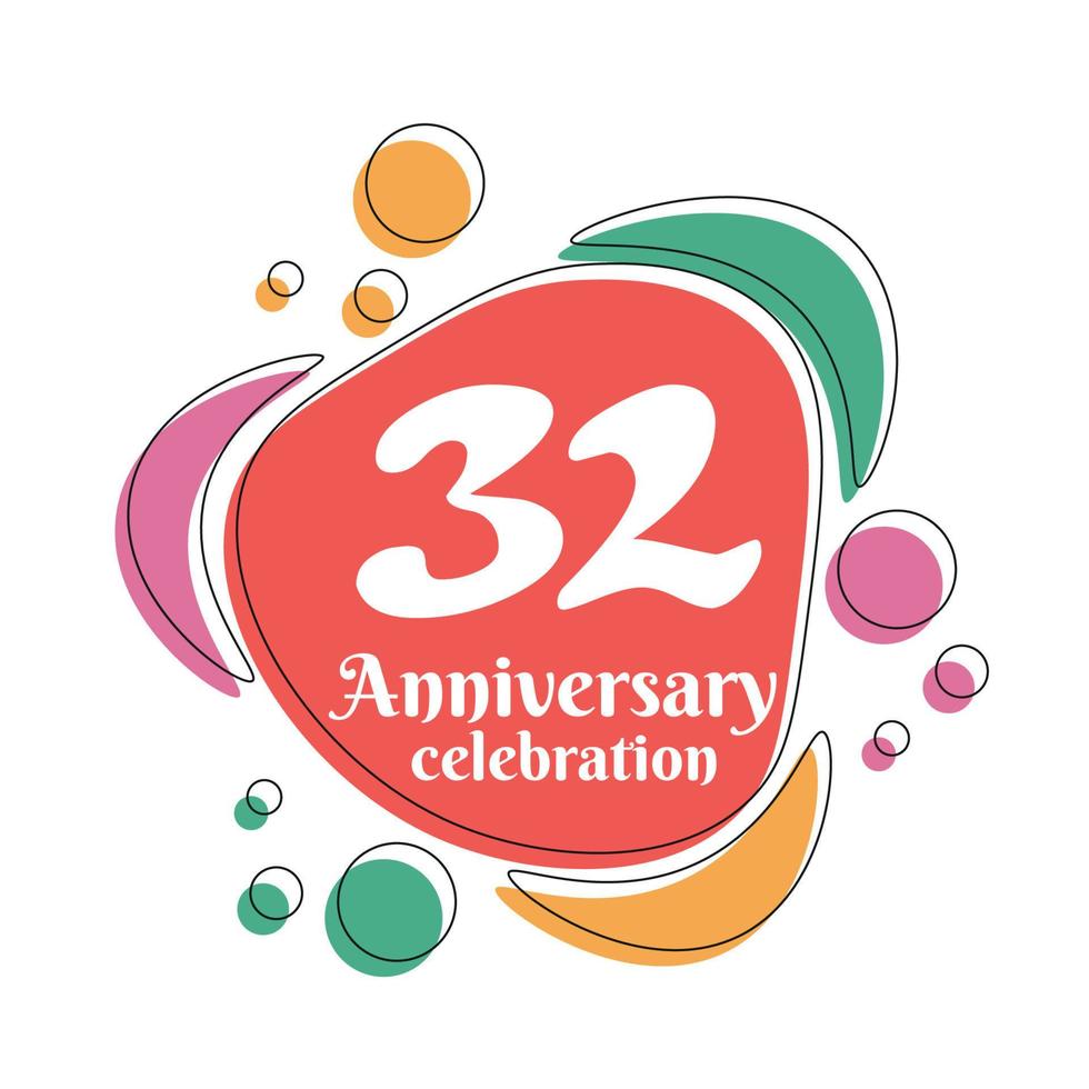 32 Jahrestag Feier Logo bunt Design mit Luftblasen auf Weiß Hintergrund abstrakt Vektor Illustration