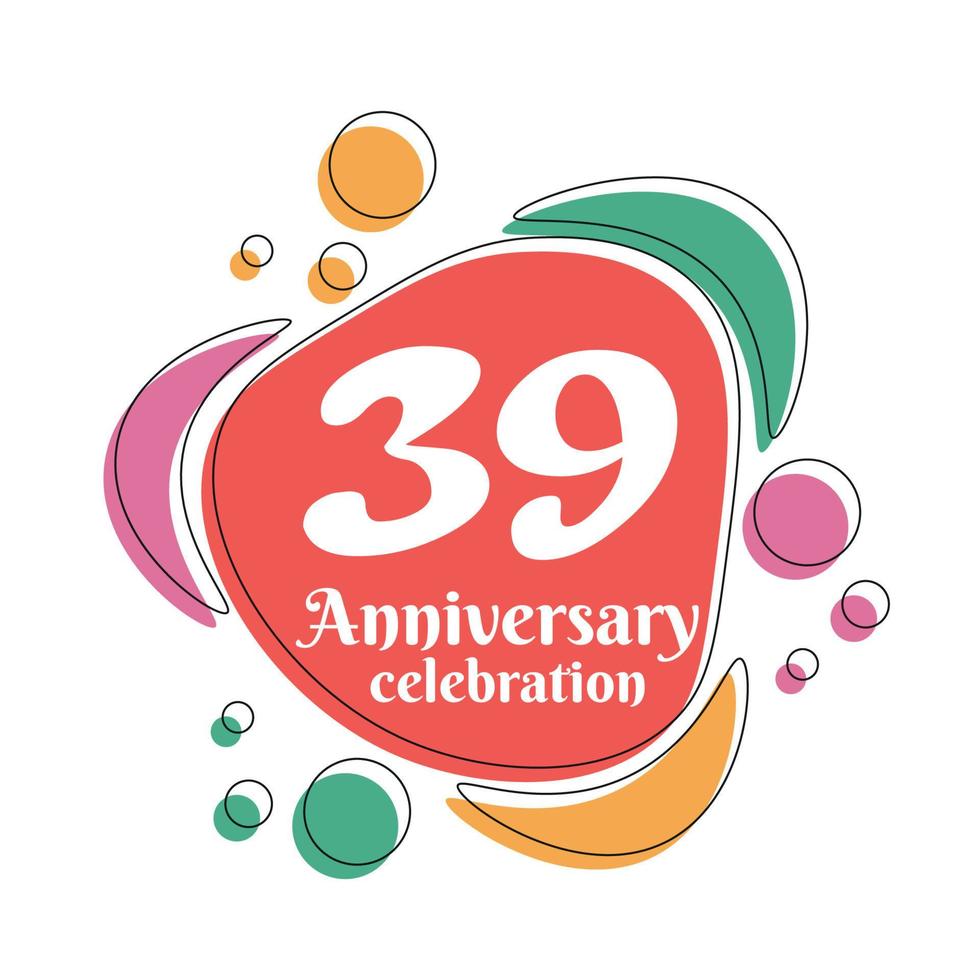39: e årsdag firande logotyp färgrik design med bubblor på vit bakgrund abstrakt vektor illustration