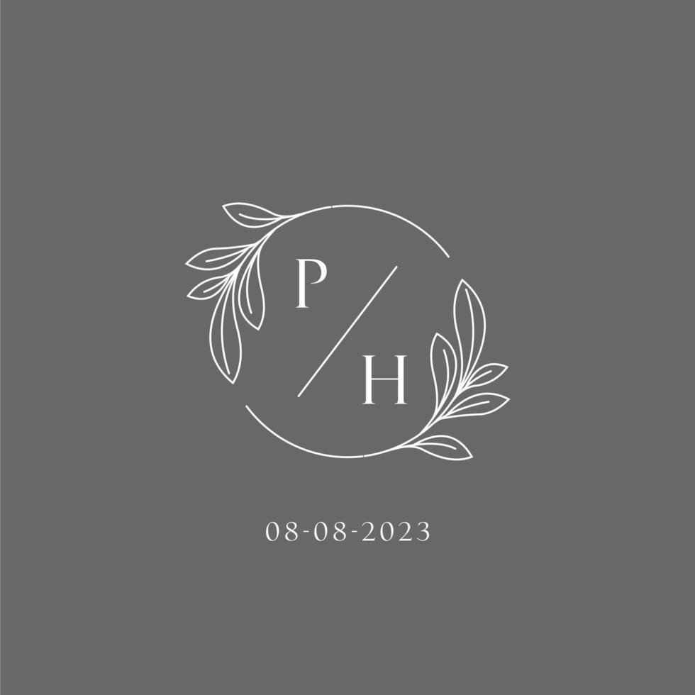 brev ph bröllop monogram logotyp design kreativ blommig stil första namn mall vektor