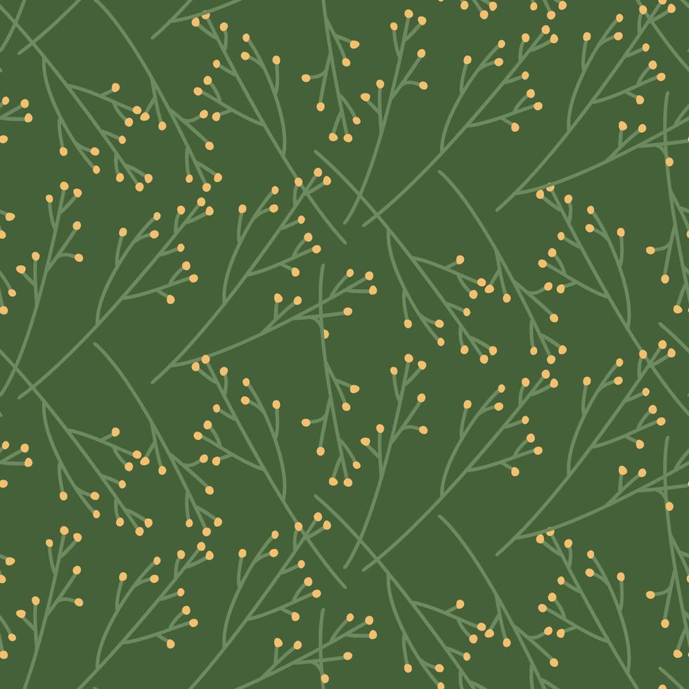 nahtlos Muster von Zweige auf ein Grün Hintergrund. ein Pflanze im ein eben Stil. Vektor Hintergrund.