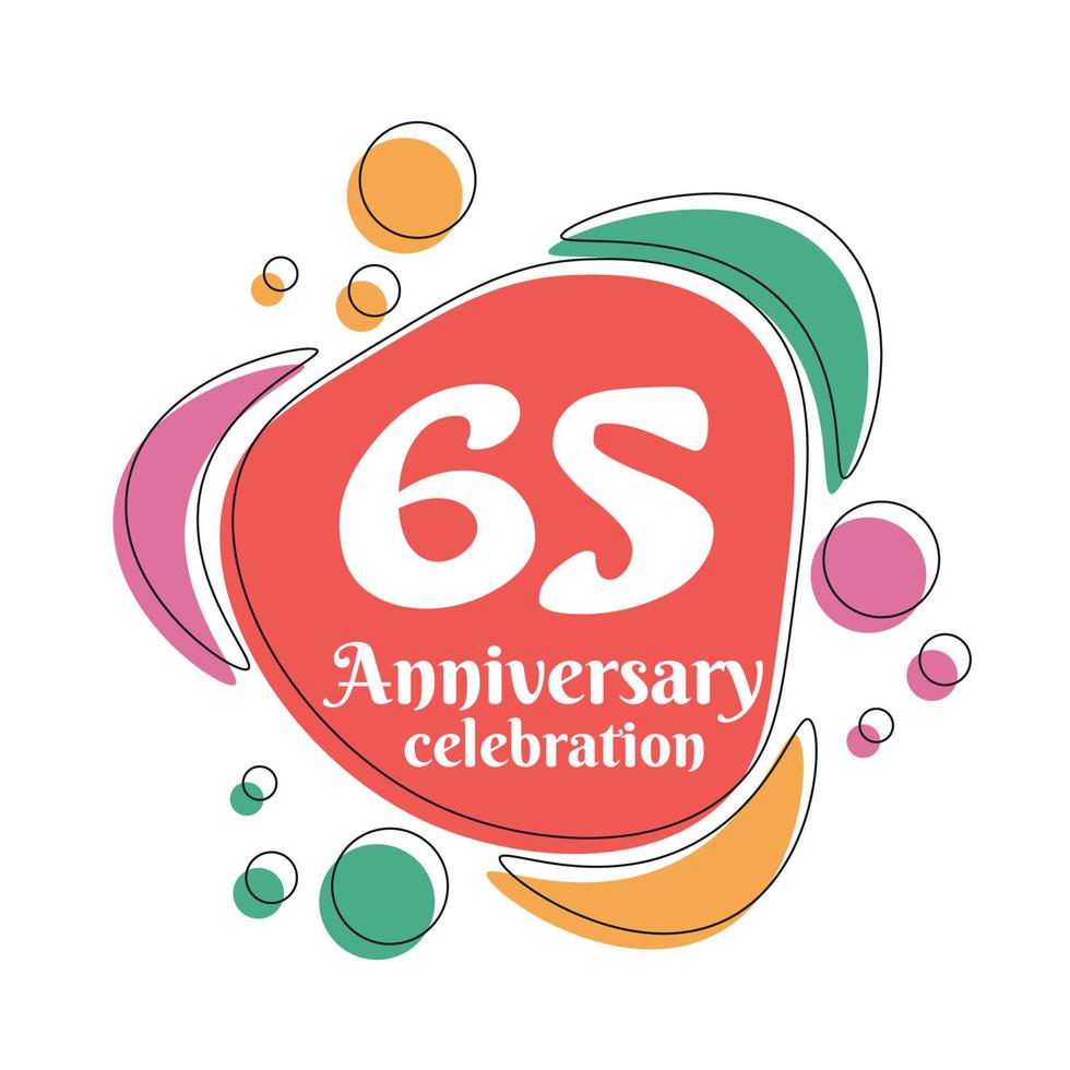 65:e årsdag firande logotyp färgrik design med bubblor på vit bakgrund abstrakt vektor illustration