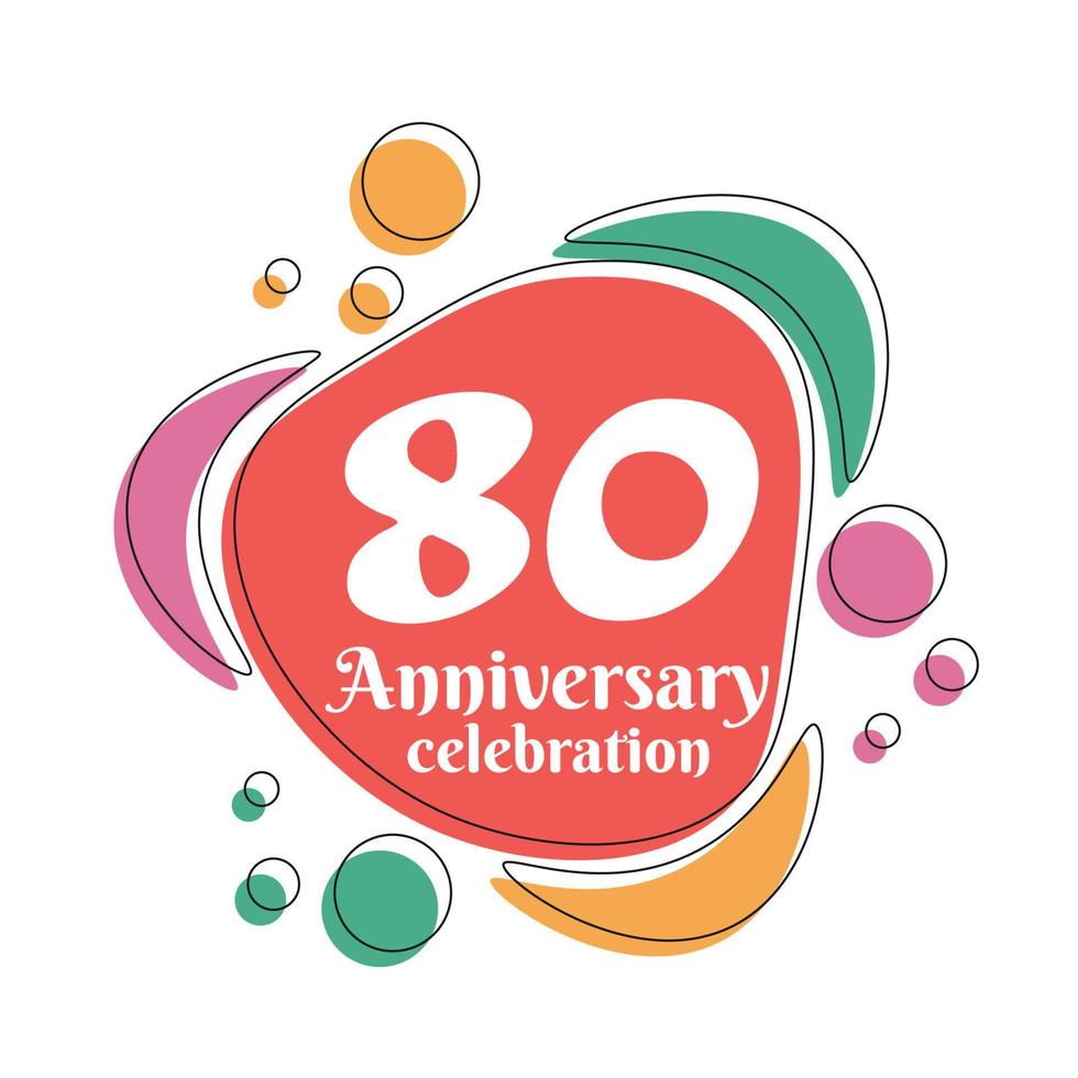 80 .. Jahrestag Feier Logo bunt Design mit Luftblasen auf Weiß Hintergrund abstrakt Vektor Illustration