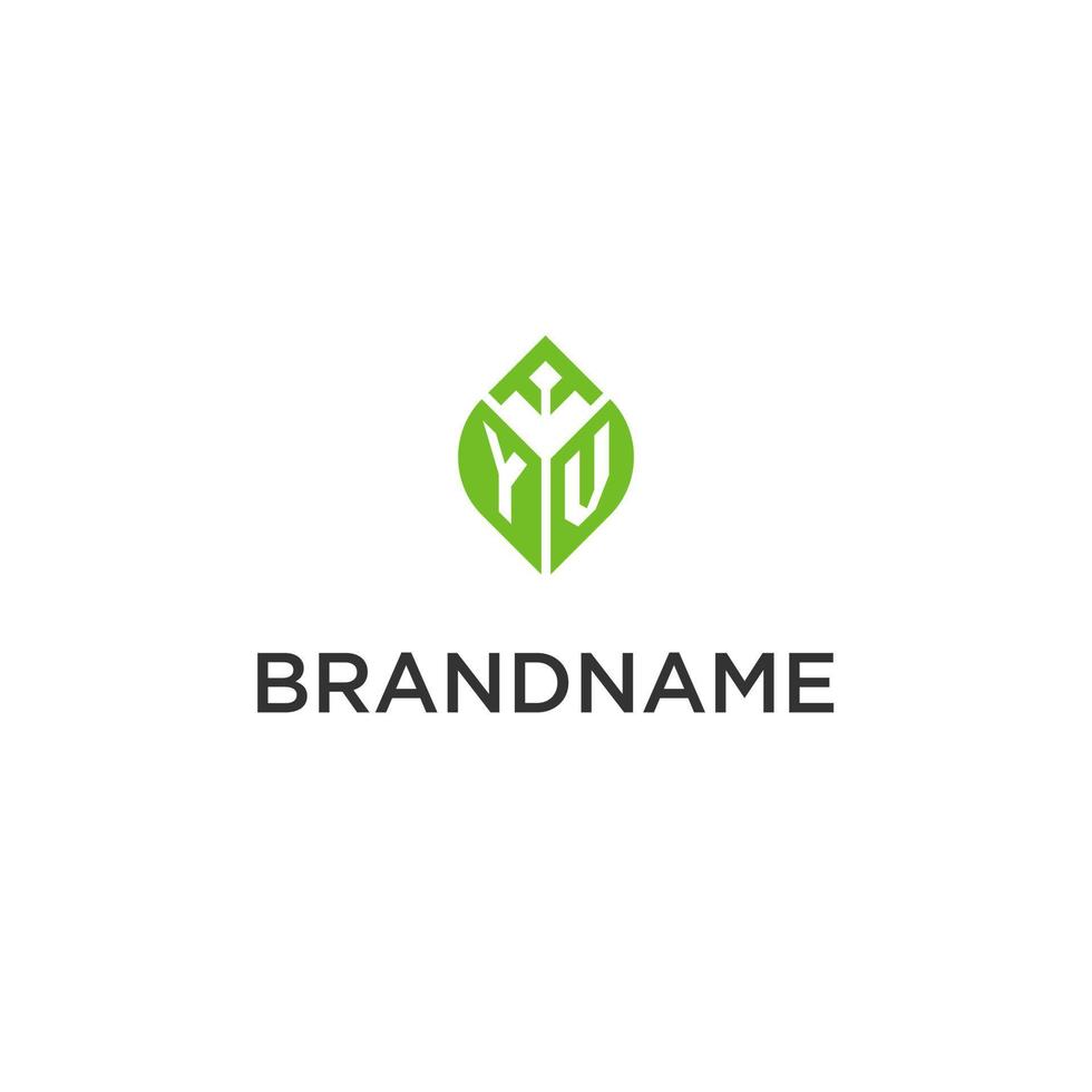 yv monogram med blad logotyp design idéer, kreativ första brev logotyp med naturlig grön löv vektor