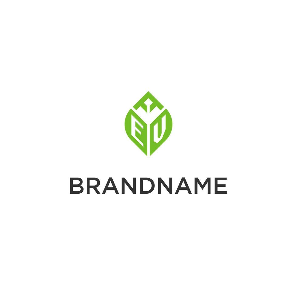 ev monogram med blad logotyp design idéer, kreativ första brev logotyp med naturlig grön löv vektor
