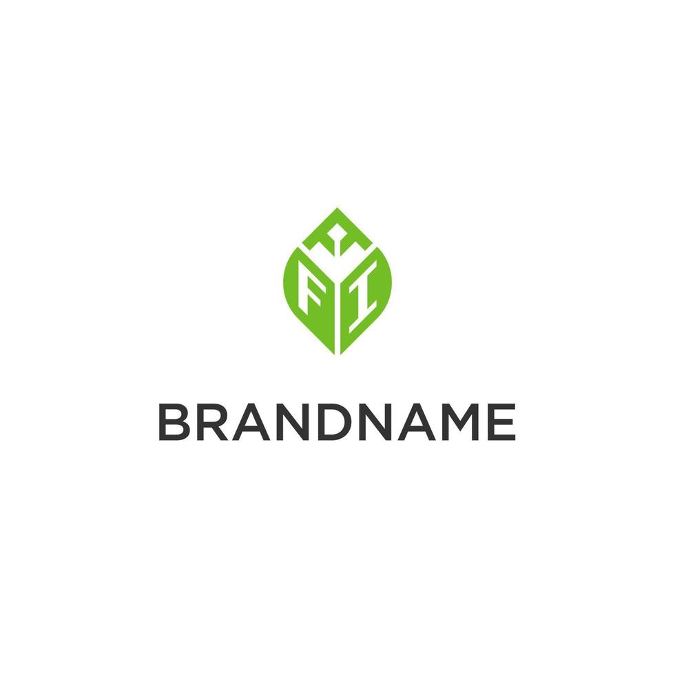 fi monogram med blad logotyp design idéer, kreativ första brev logotyp med naturlig grön löv vektor