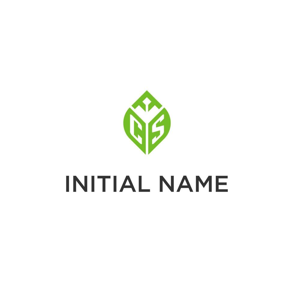 cs monogram med blad logotyp design idéer, kreativ första brev logotyp med naturlig grön löv vektor
