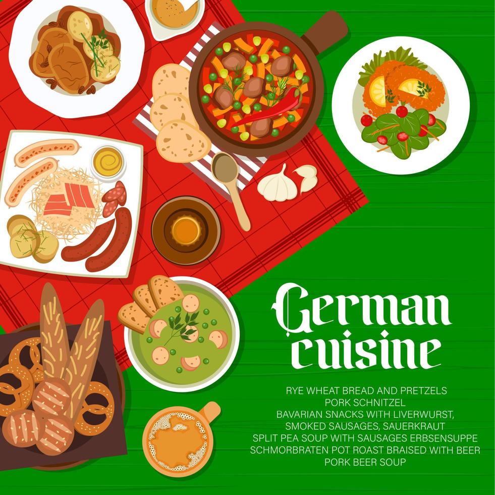 tysk kök meny omslag, mat måltider och maträtter vektor