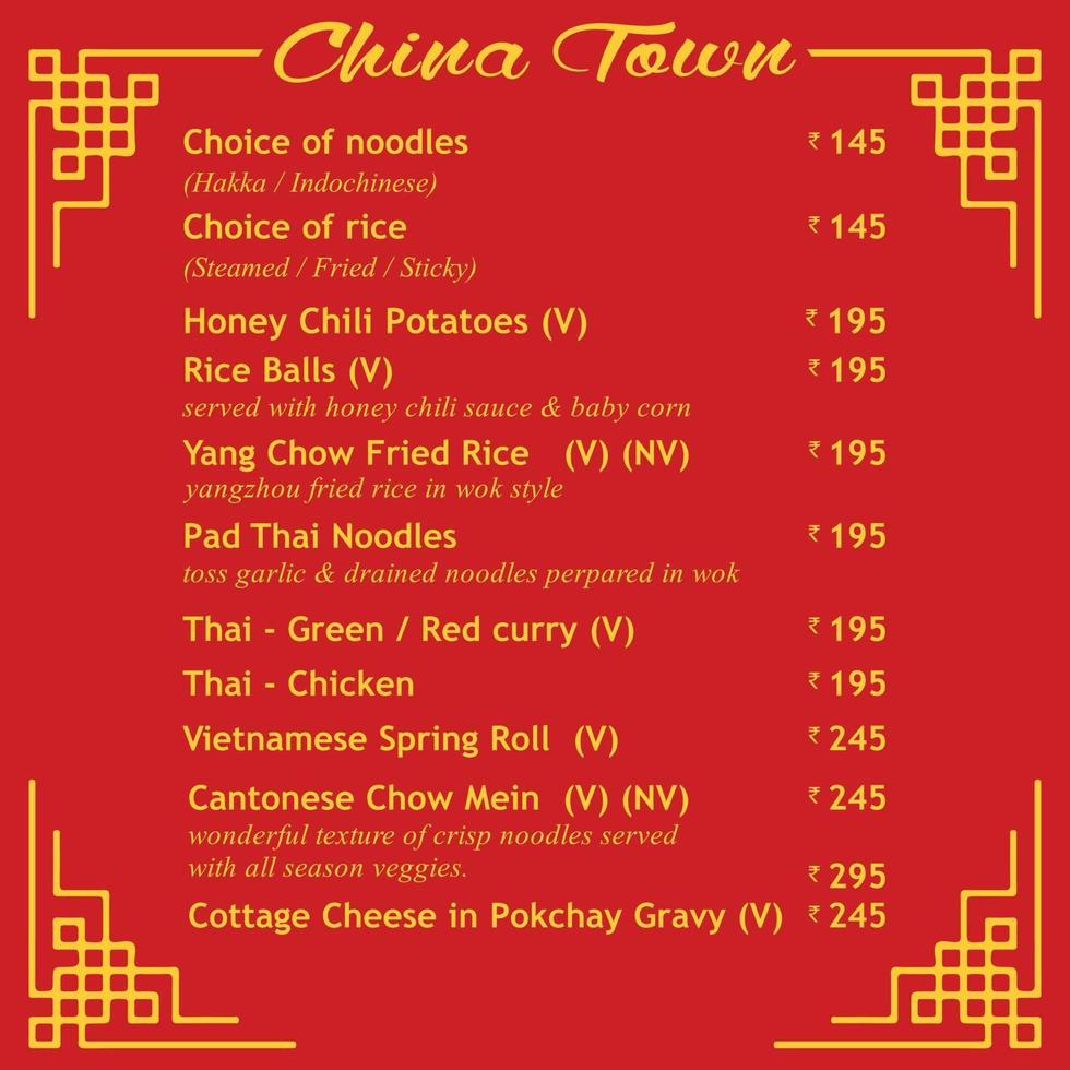 China Town Hotel Menü Vektorgrafiken vektor