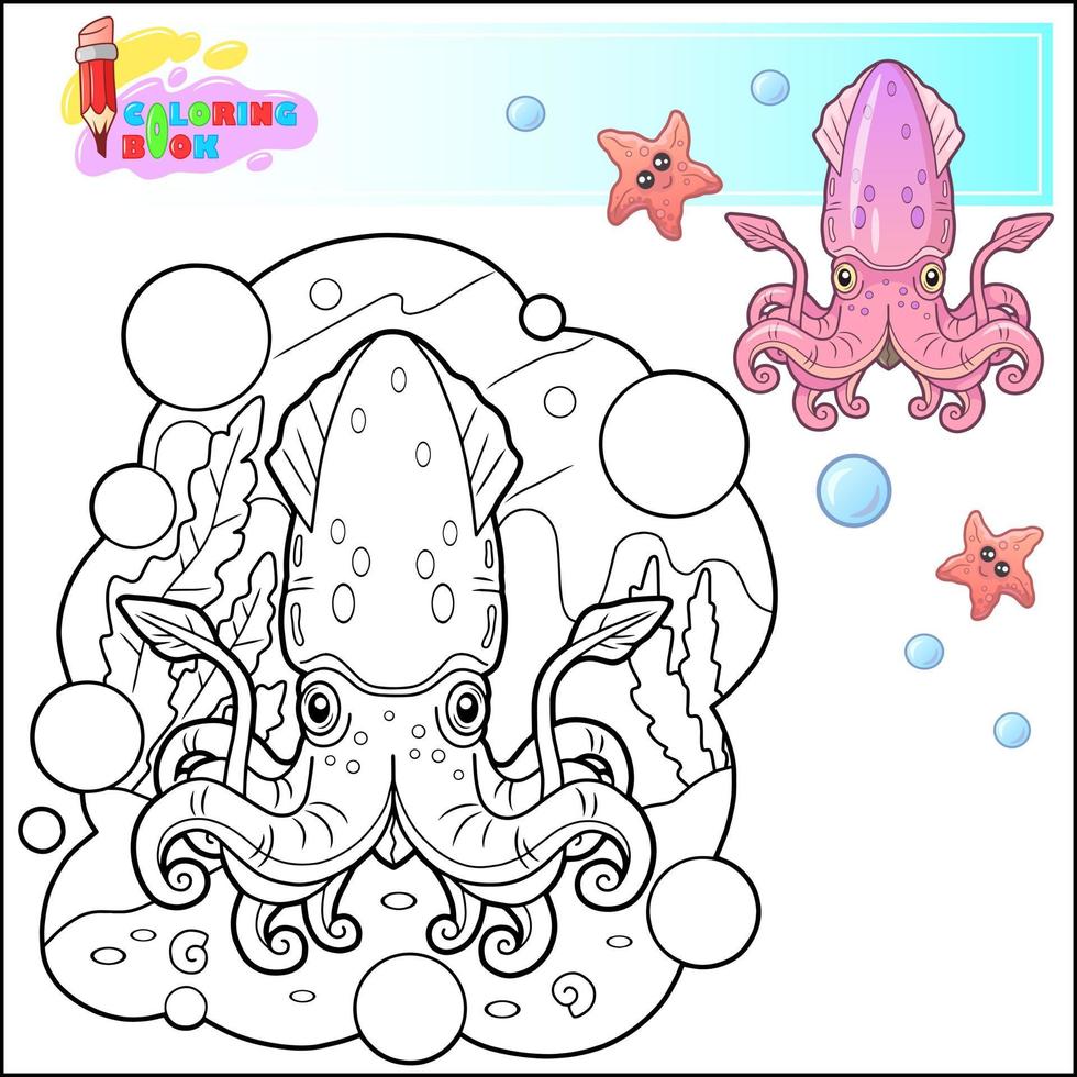 söt tecknad serie bläckfisk färg bok vektor