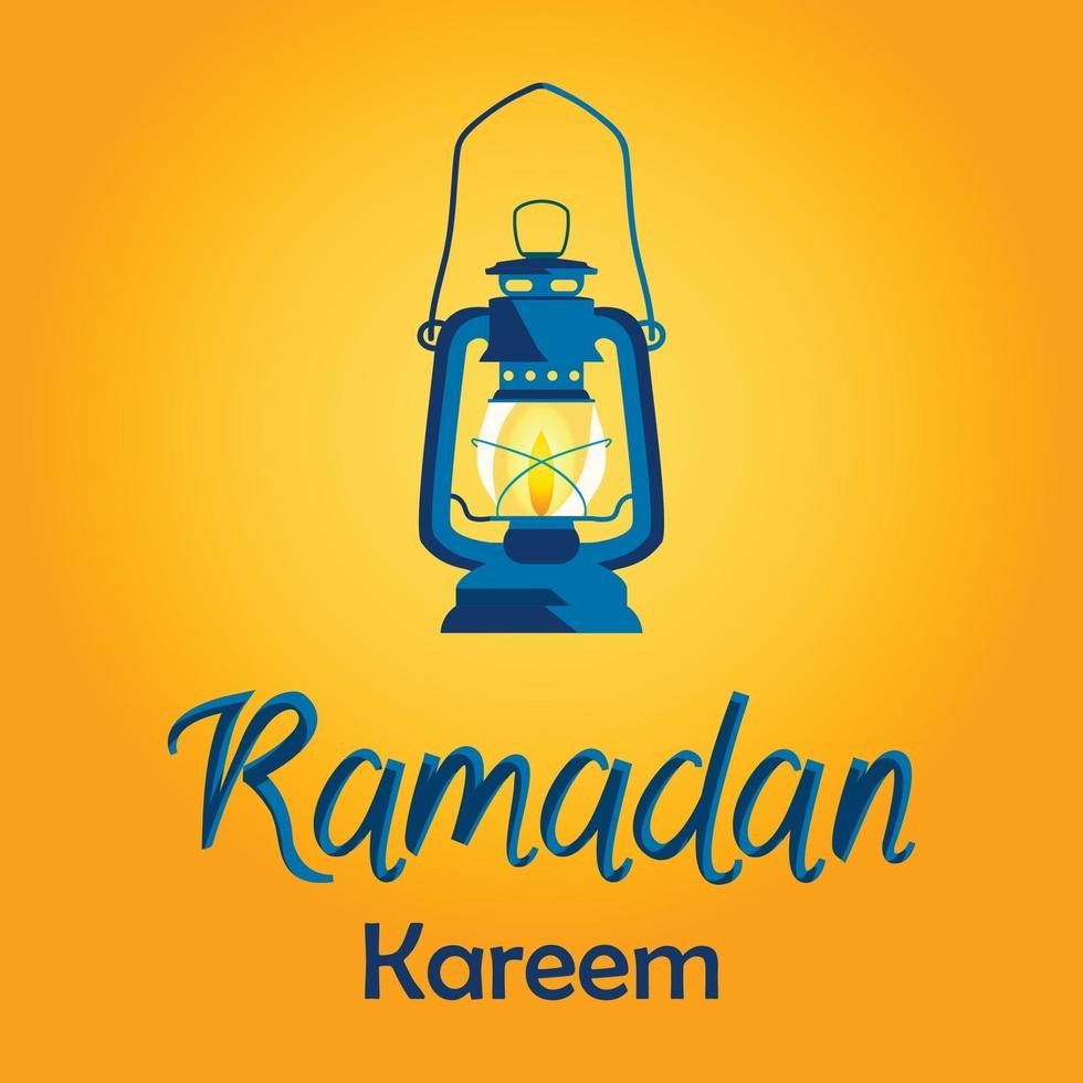 ramadan kareem-kort med lykta på gul bakgrund. vektor illustration.