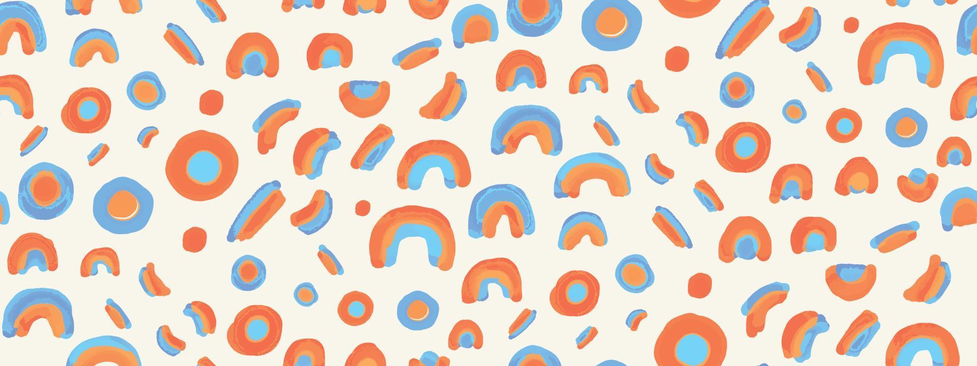 modern Kreis Muster-Süßigkeit Orange Spaß und spielerisch Design Vektor Aquarell Runden Muster und Tinte Gekritzel, einstellen ein Grunge Kreise Hintergrund, Kinder geometrisch und Pastell- nahtlos Aquarell Runden Muster