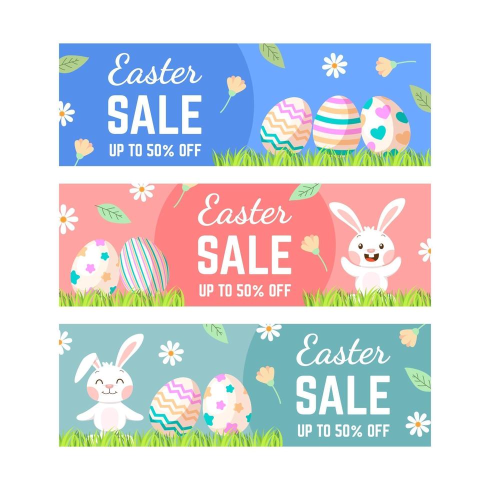 Ostern Verkauf Bannercollection in flachem Design vektor