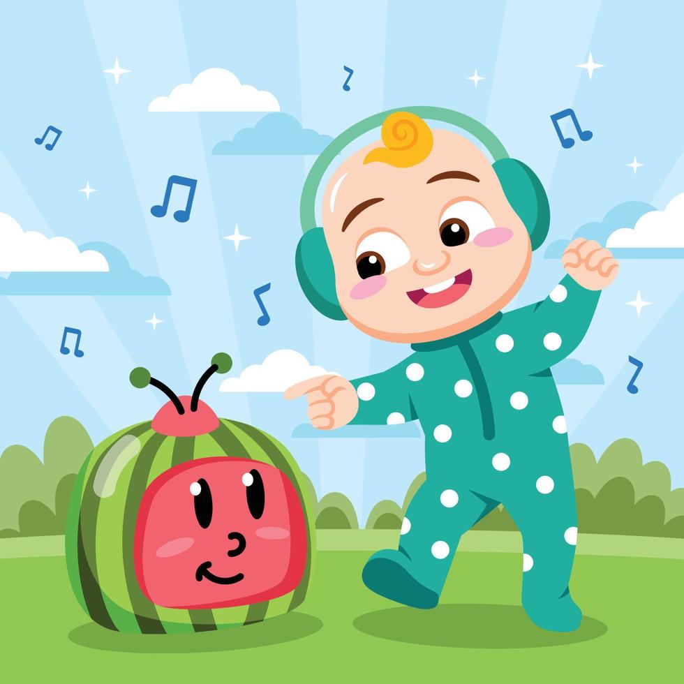 ein Baby Tanzen mit Wassermelone Puppe vektor