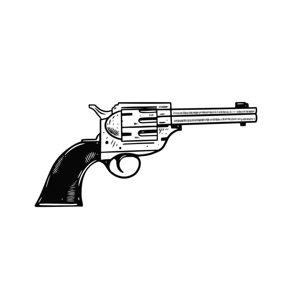 retro pistol. hand dragen översikt vektor illustration. gravyr stil element.
