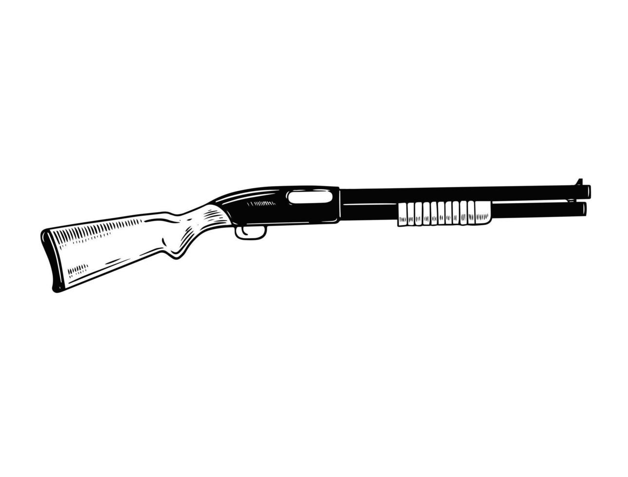 Schrotflinte Waffe Hand gezeichnet schwarz Farbe Vektor Illustration. isoliert auf Weiß Hintergrund.