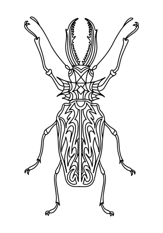 woodcutter beetle linjär målarbokillustration vektor