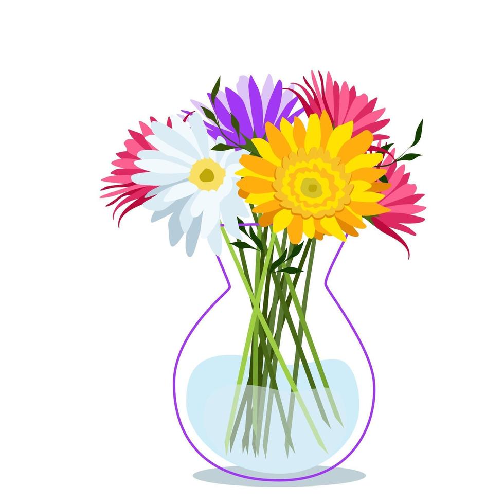 vackra blommor i en vas i glas vektor