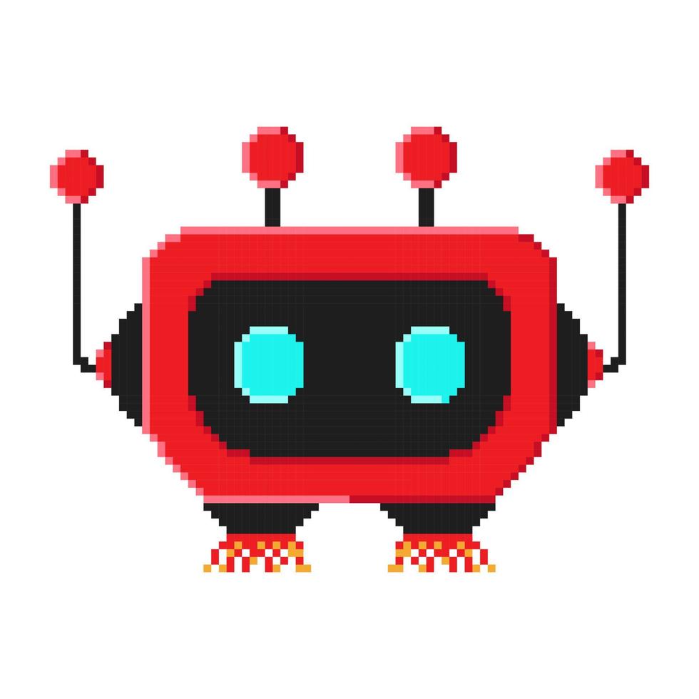 pixel konst söt röd tecknad serie robotar isolerat på vit bakgrund vektor