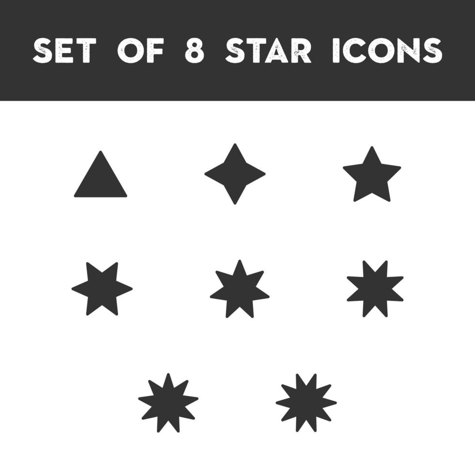 uppsättning av 8 fast stjärna ikoner. fast stil stjärna ikon uppsättning. lämplig för infografik, marknadsföring, varumärke, affisch, webb design. proffs vektor ikoner.