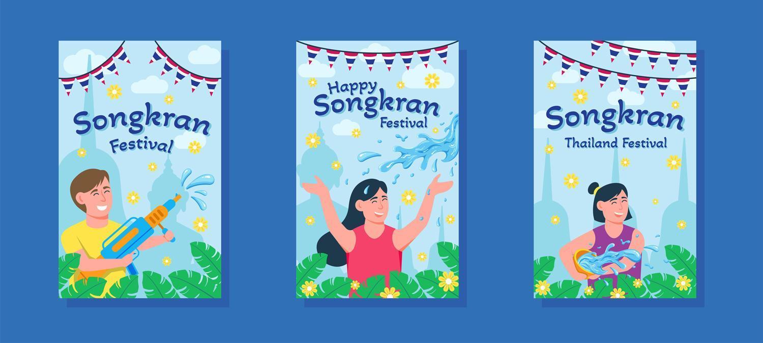 Songkran Festival Urlaub Banner Set vektor