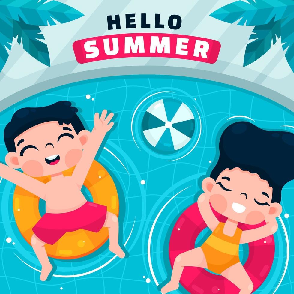 glada barn njuter av sommaren i poolen vektor