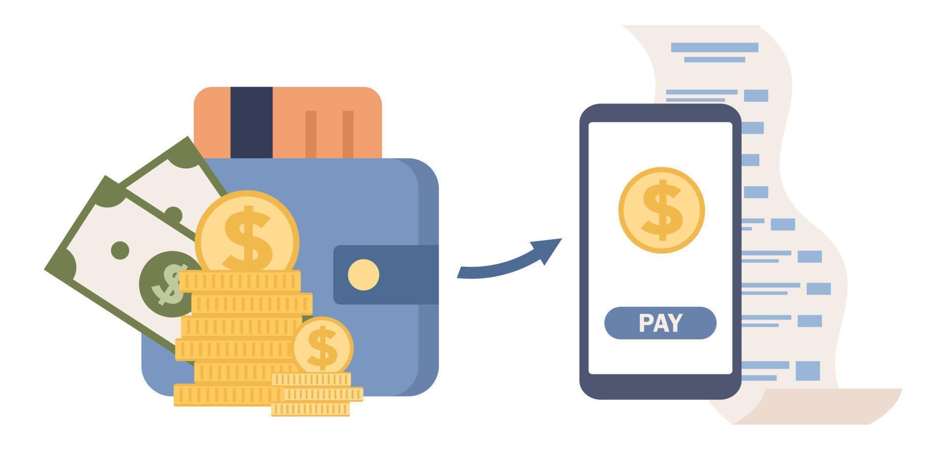 uppkopplad betalning begrepp. elektronisk faktura. uppkopplad handla. digital mottagande räkningen. mobil Bank app. vektor platt illustration