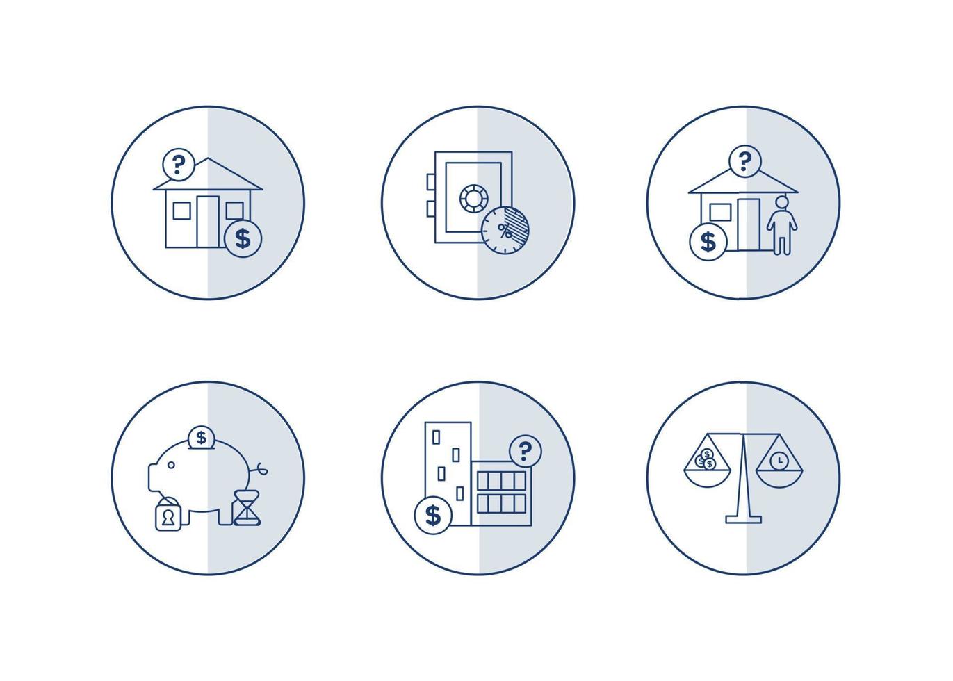 finansiera. vektor illustration uppsättning av depositarie tjänster ikoner, fast egendom värdering