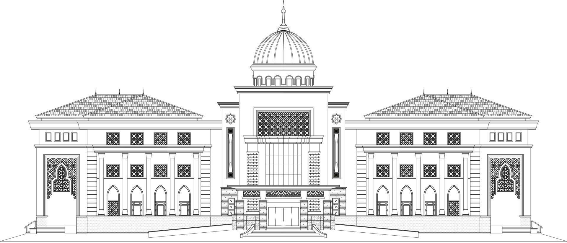kontinuerlig linje teckning av byggnad islamisk, bostads- byggnad begrepp, logotyp, symbol, konstruktion, illustration enkel.vektor. ett linje teckning av en hus. hus 2d teckning. vektor
