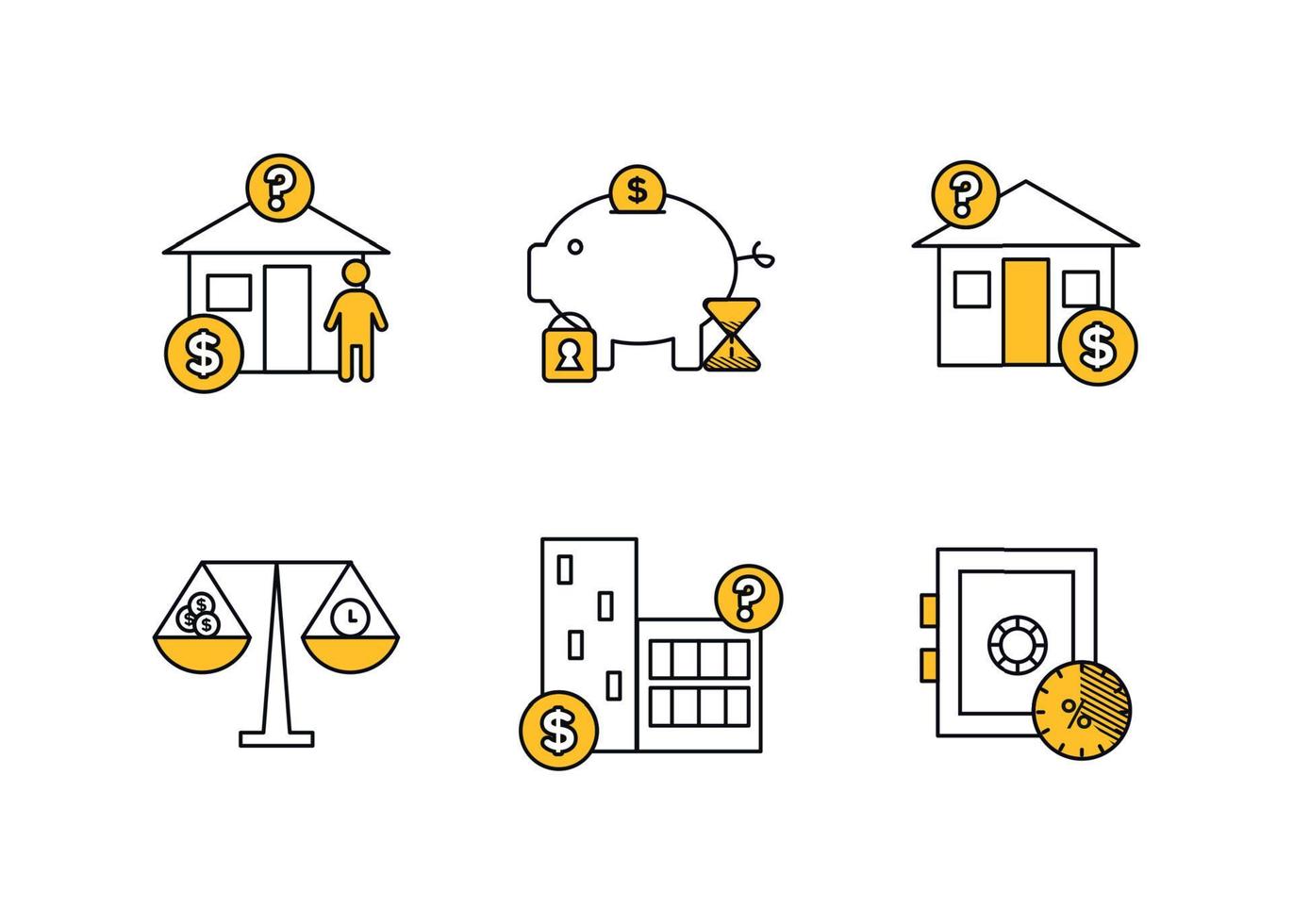 finansiera. vektor illustration uppsättning av depositarie tjänster ikoner, fast egendom värdering