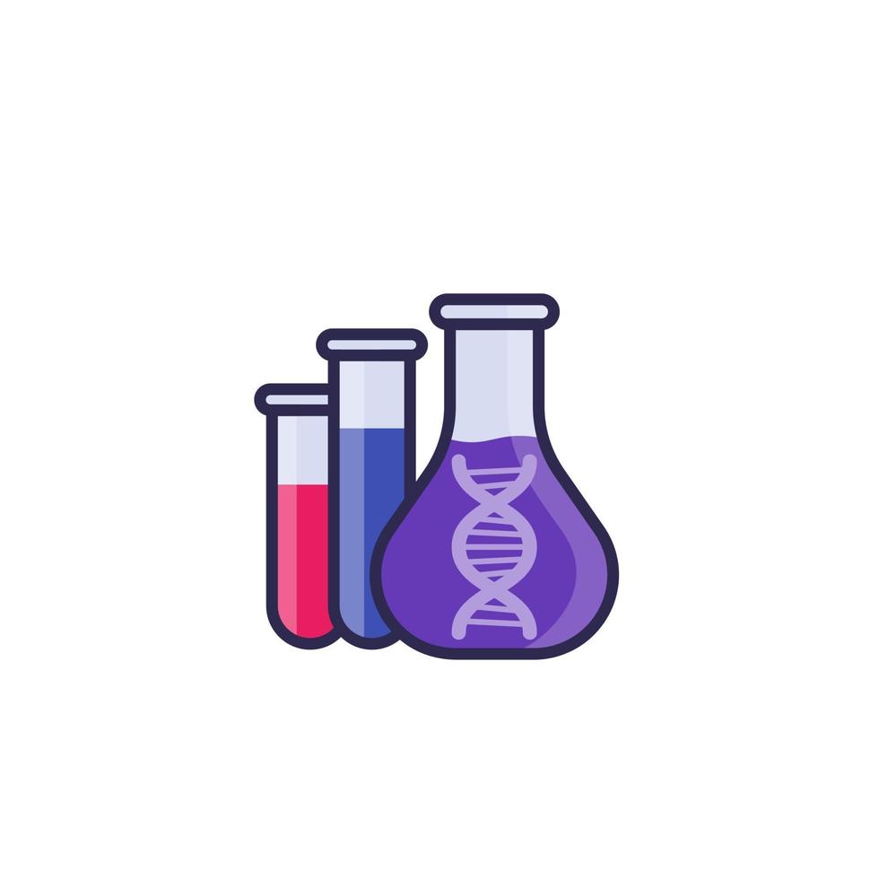 Biotechnologie-Symbol mit Laborreagenzgläsern und DNA-Symbol vektor