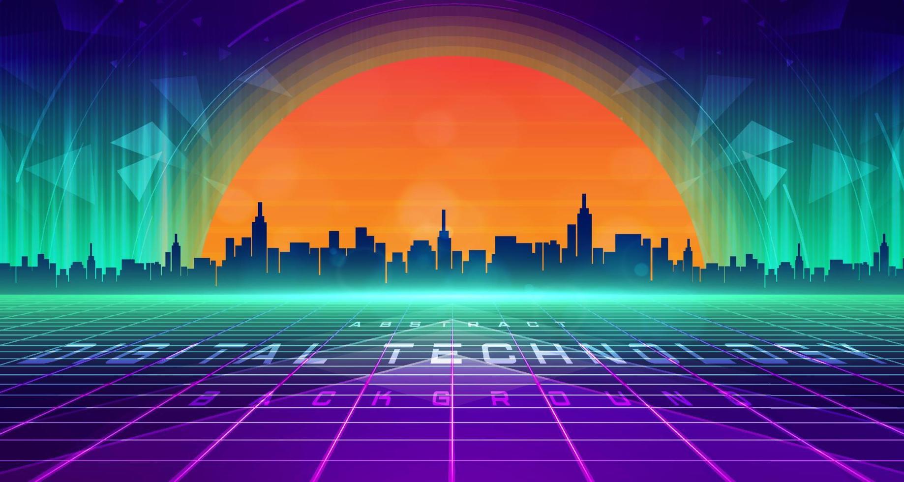 Digital Technologie Metaverse Neon- Blau Grün Hintergrund, Cyber Information, abstrakt Geschwindigkeit verbinden Kommunikation, retro Stadt Zukunft Meta Technik, Internet Netzwerk Verbindung, ai groß Daten Illustration 3d vektor