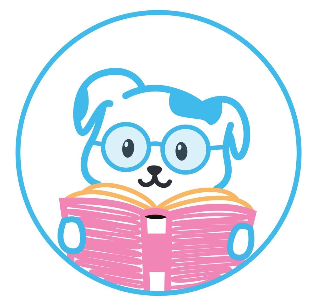 en söt valp är läsning en bok. en hund med glasögon. vektor illustration