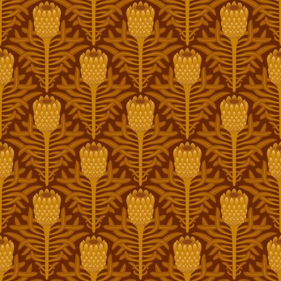 Orange nahtlos Vektor Hintergrund mit stilisiert Blühen Protea