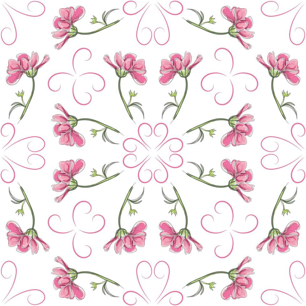 modern sömlös blommig mönster, ritad för hand rosa blommor på en vit bakgrund. ett elegant mall för modern grafik, utskrift, hemsida design. vektor