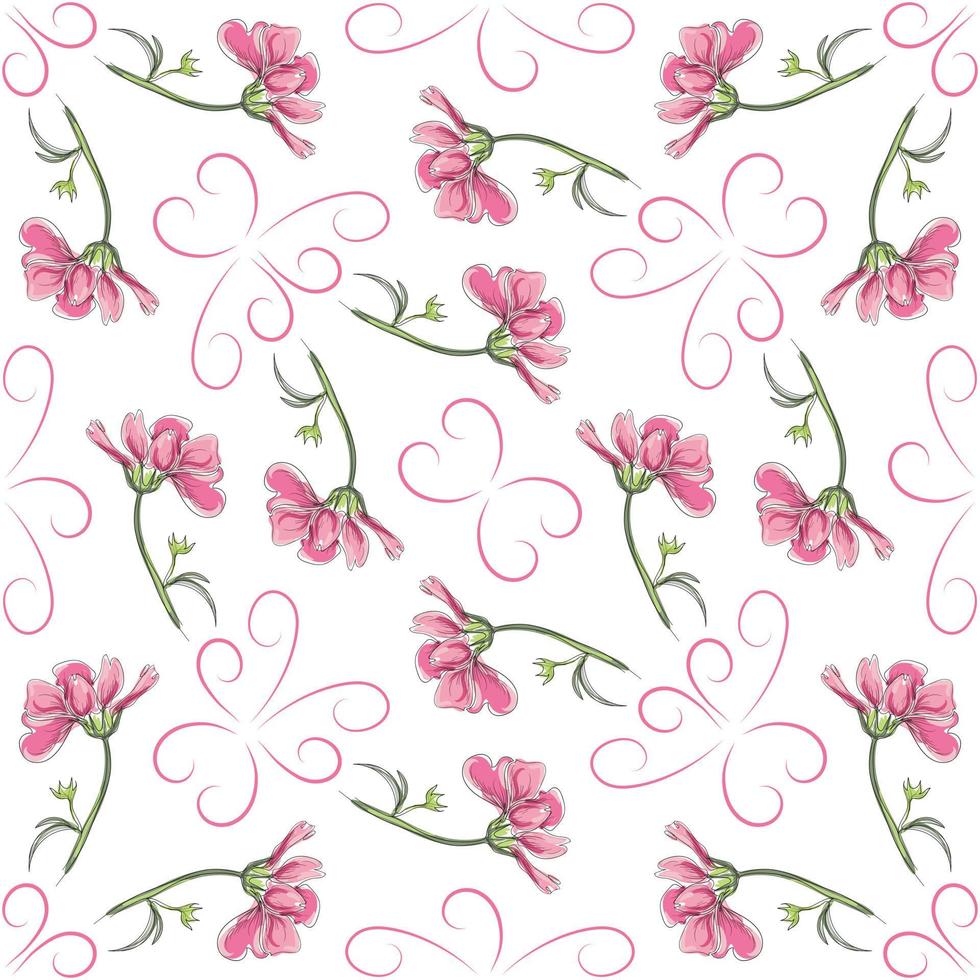 modern nahtlos Blumen- Muster, handgemalt Rosa Blumen auf ein Weiß Hintergrund. ein elegant Vorlage zum modisch Drucke, Drucken, Webseite Design. vektor