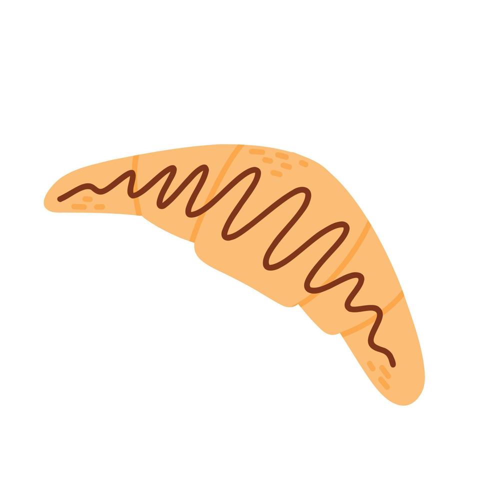 Croissant mit Schokolade im eben Stil. Vektor Illustration. Croissant im Gekritzel Stil isoliert auf Weiß Hintergrund.