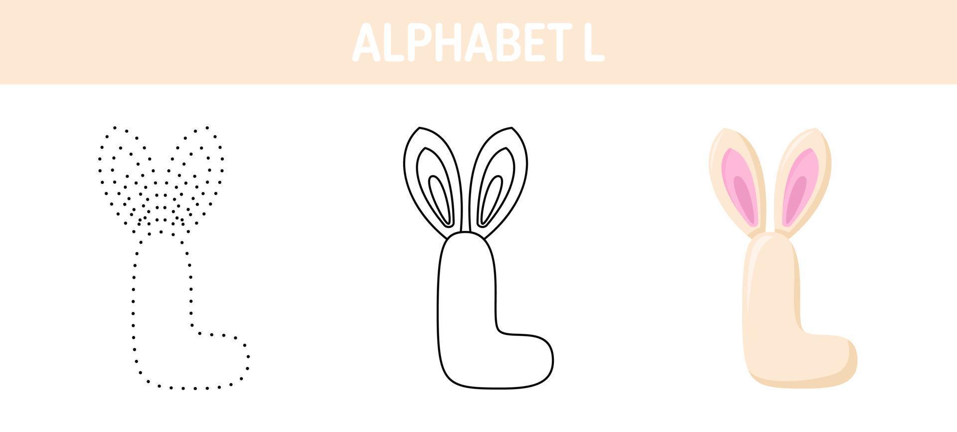 Arbeitsblatt zum nachzeichnen und ausmalen von alphabet l für kinder vektor