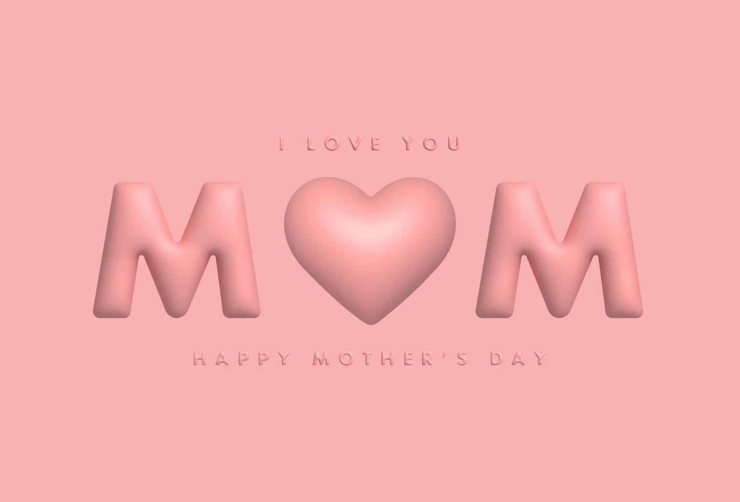 hälsning kort för Lycklig mors dag. skön 3d rosa hjärta och 3d text. vektor