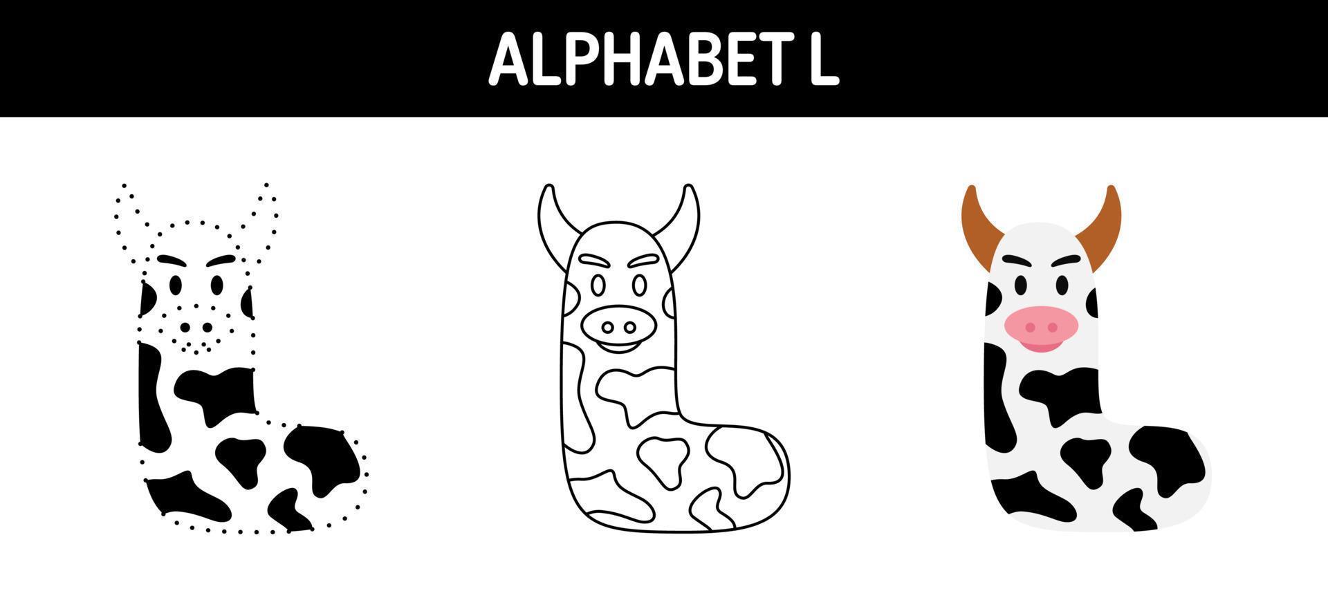 alfabet l spårande och färg kalkylblad för barn vektor