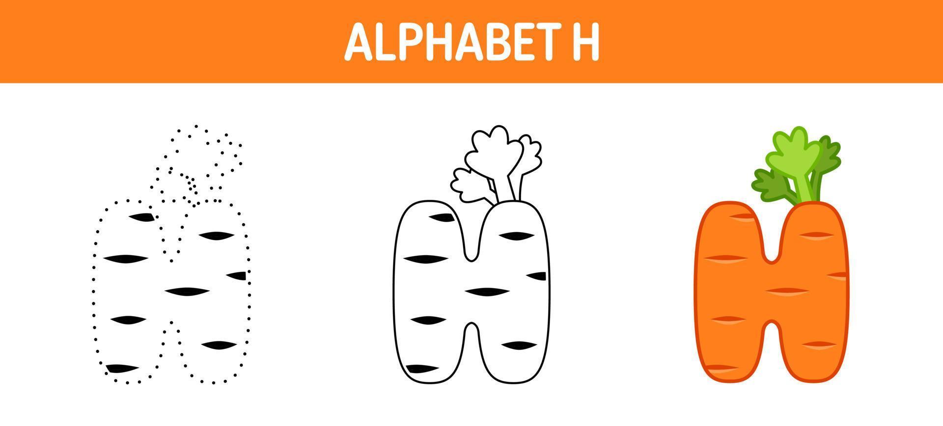 Arbeitsblatt zum nachzeichnen und ausmalen von alphabet h für kinder vektor