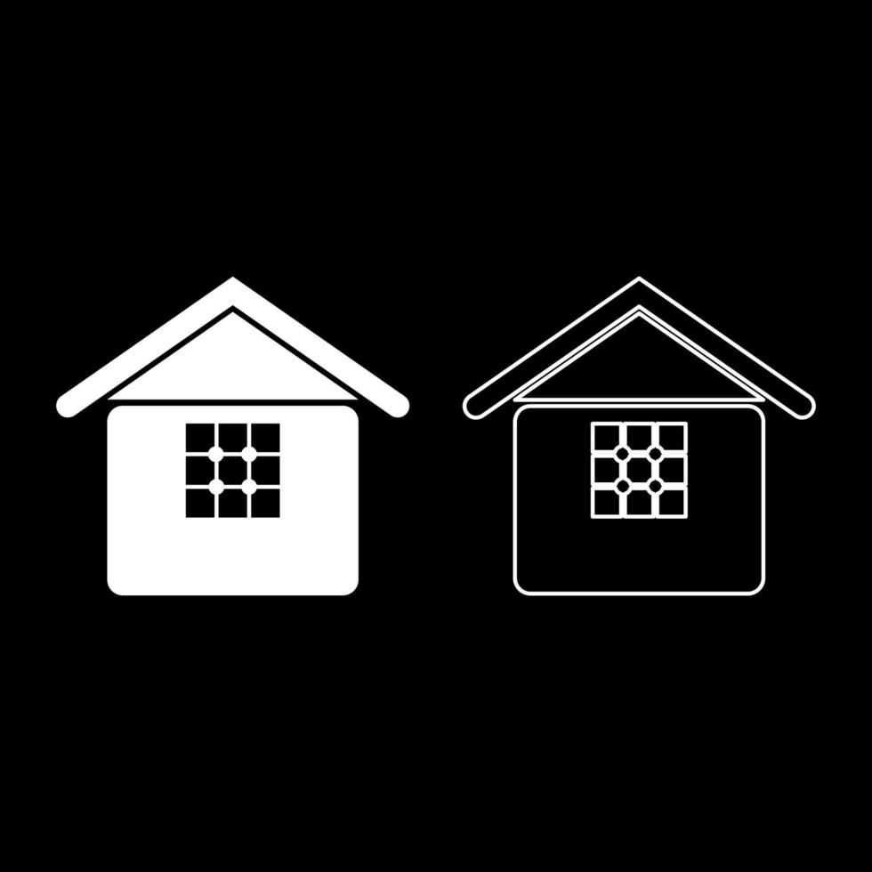 Hem med fönster hus verklig egendom bostad uppsättning ikon vit Färg vektor illustration bild fast fylla översikt kontur linje tunn platt stil