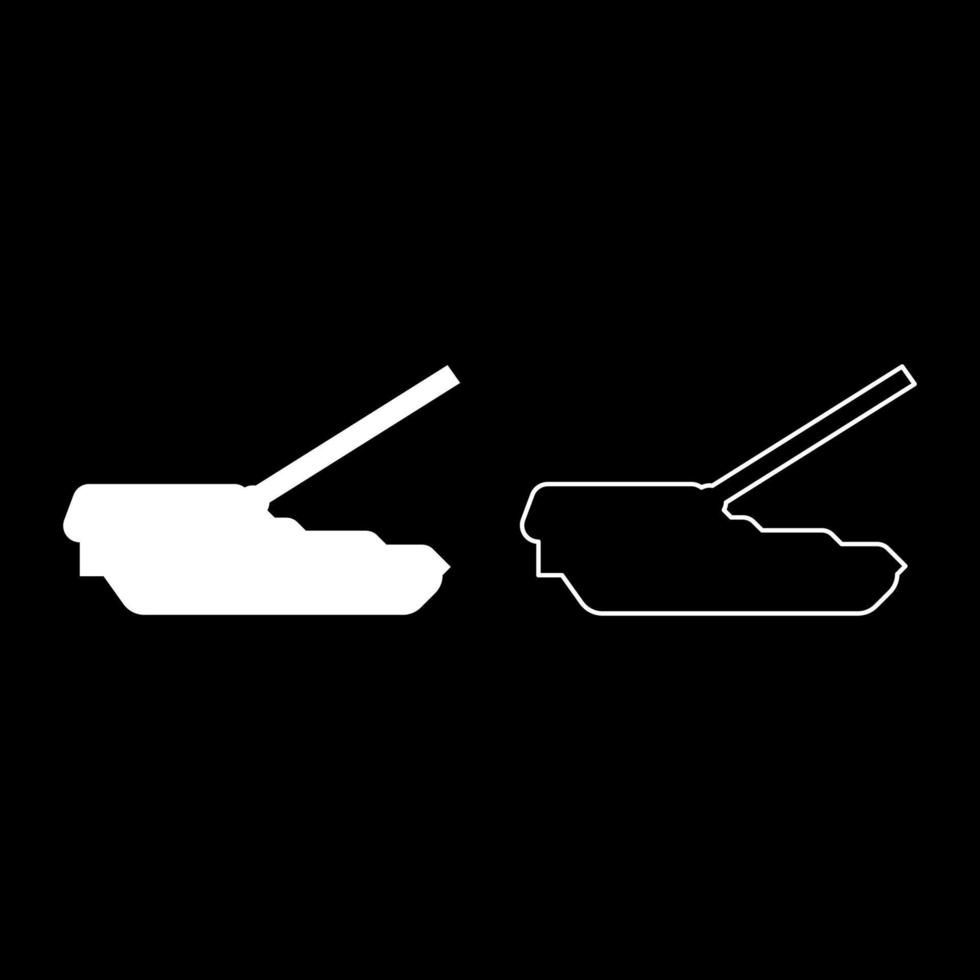 selbstfahrend Haubitze Artillerie System einstellen Symbol Weiß Farbe Vektor Illustration Bild solide füllen Gliederung Kontur Linie dünn eben Stil
