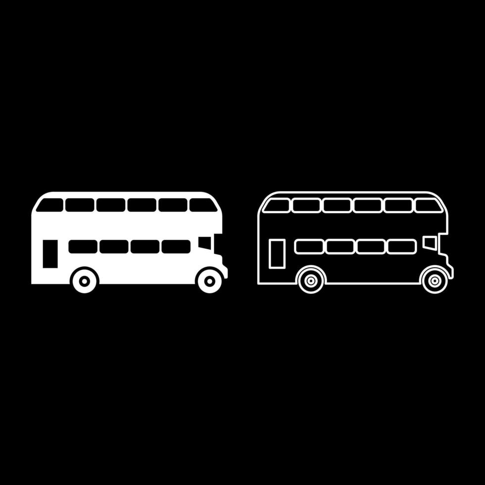 Doppeldecker London Bus Stadt Transport doppelt Decker Besichtigung einstellen Symbol Weiß Farbe Vektor Illustration Bild solide füllen Gliederung Kontur Linie dünn eben Stil